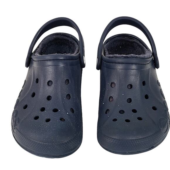 Crocs navy faux fur lined clogs shoes Mens 4 Womens 6 - Picture 1 of 8